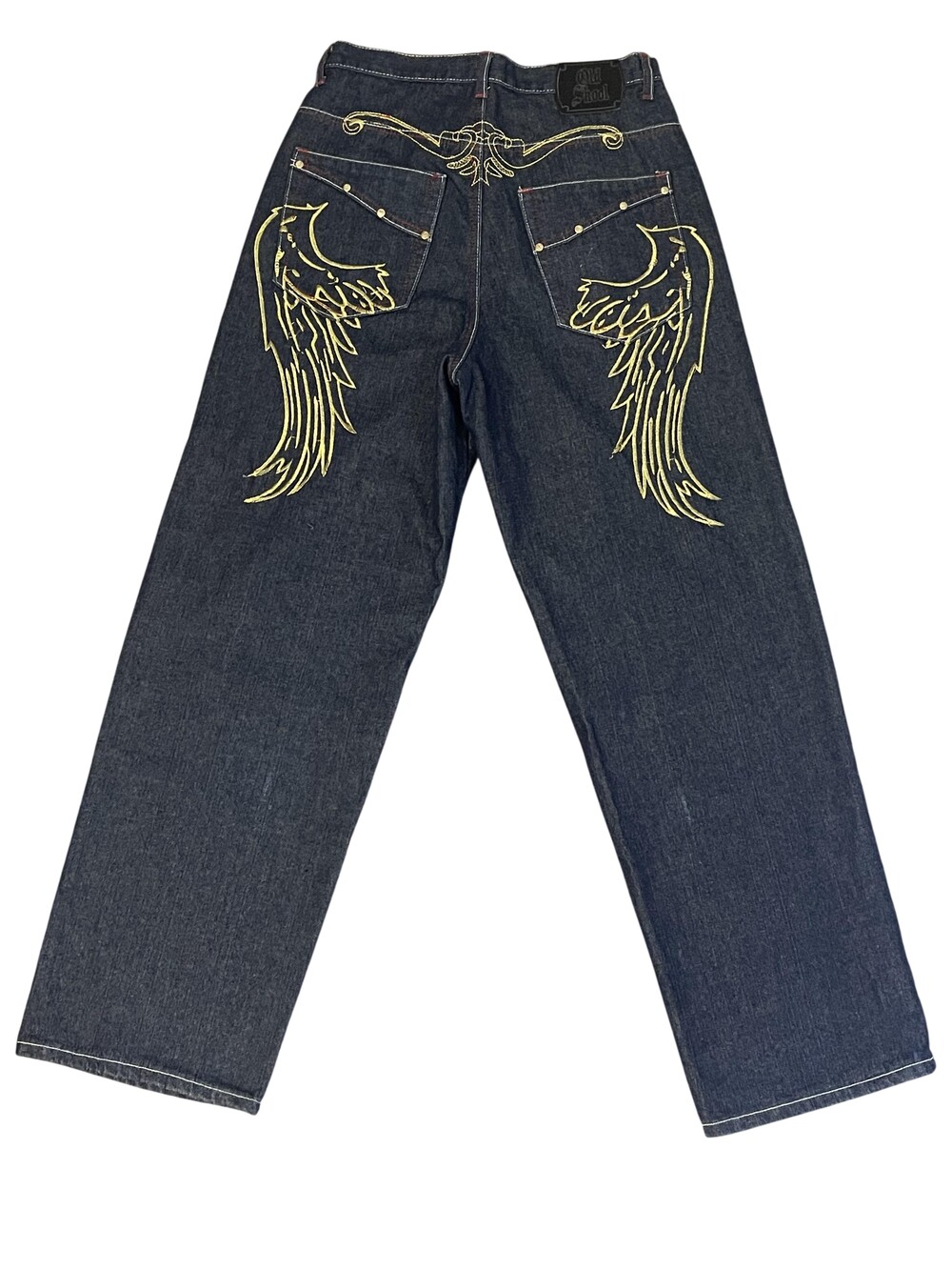 Old Skool Jeans Mens 32x32 Blue Relaxed Straight Wings Cross Gothic Denim Pants